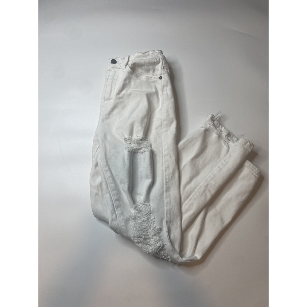 Kancan Jeans‎ Women's 26 High Rise White Distressed Raw Hem Straight Leg Denim